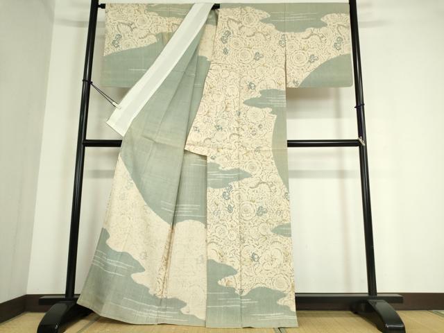 平和屋着物▽訪問着 単衣 紬地 絞り 辻が花 正絹 逸品 DAAT9701az