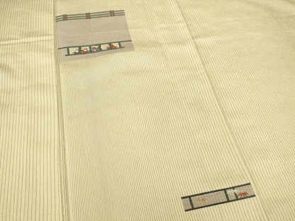 平和屋着物▽訪問着 単衣 紬地 総刺繍 人物文 大丸扱い 正絹 逸品 DAAT9702az