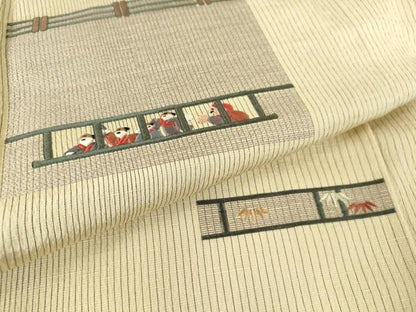 平和屋着物▽訪問着 単衣 紬地 総刺繍 人物文 大丸扱い 正絹 逸品 DAAT9702az