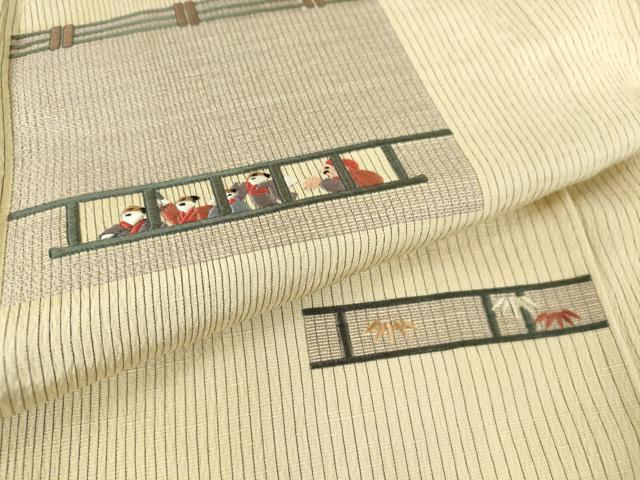 平和屋着物▽訪問着 単衣 紬地 総刺繍 人物文 大丸扱い 正絹 逸品 DAAT9702az