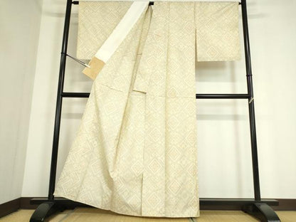 平和屋着物▽本場大島紬 白大島 単衣 花菱 正絹 逸品 DAAT9703az