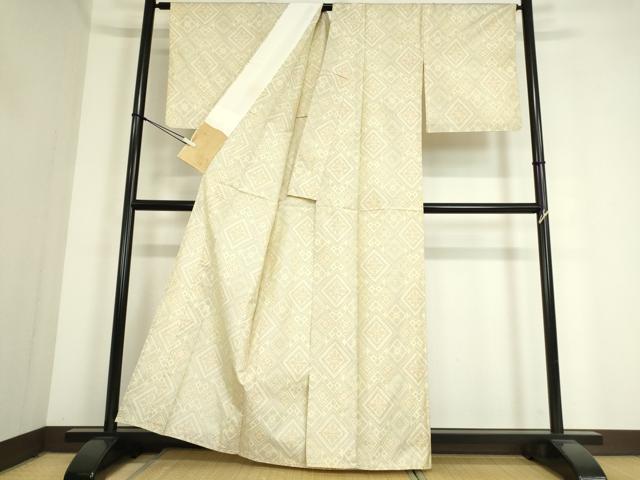 平和屋着物▽本場大島紬 白大島 単衣 花菱 正絹 逸品 DAAT9703az