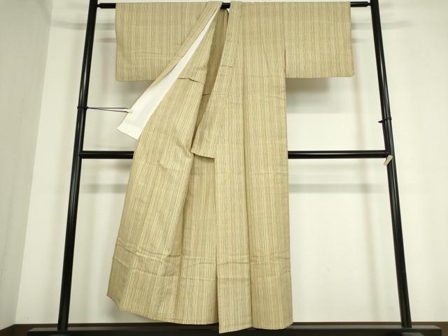 平和屋着物▽上質な紬　単衣　よろけ縞　正絹　逸品　DAAT9707az