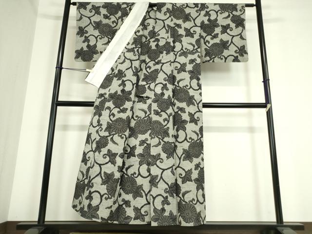 平和屋着物▽上質な紬 単衣 菊唐草文 正絹 逸品 DAAT9708az