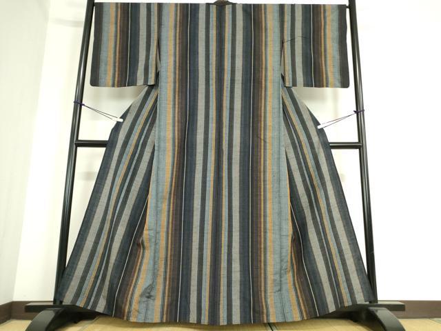 平和屋着物▽上質な紬 単衣 縞 正絹 逸品 DAAT9711az