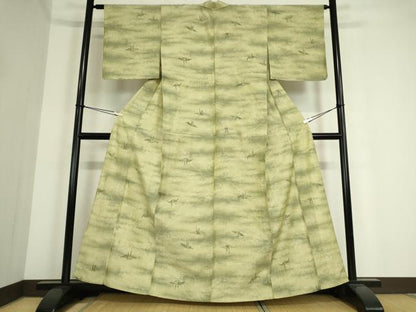 平和屋着物▽上質な紬 単衣 折り鶴楓文 正絹 逸品 DAAT9712az