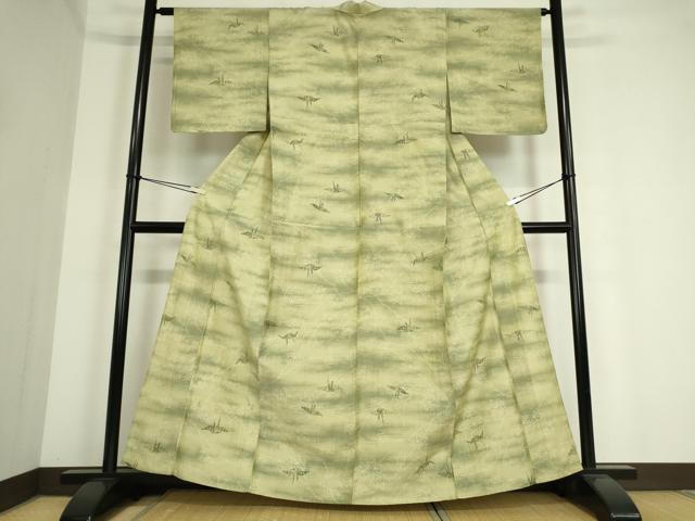 平和屋着物▽上質な紬 単衣 折り鶴楓文 正絹 逸品 DAAT9712az