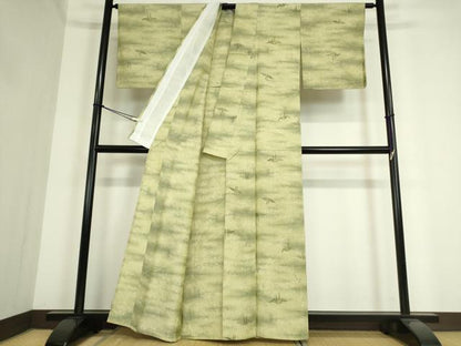 平和屋着物▽上質な紬 単衣 折り鶴楓文 正絹 逸品 DAAT9712az