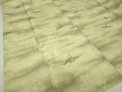 平和屋着物▽上質な紬 単衣 折り鶴楓文 正絹 逸品 DAAT9712az