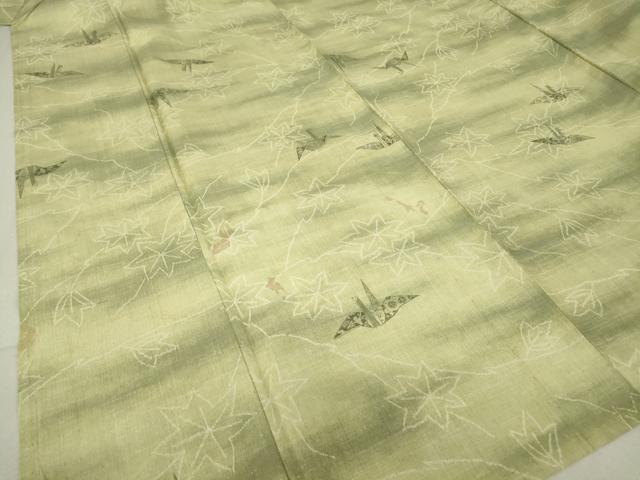 平和屋着物▽上質な紬 単衣 折り鶴楓文 正絹 逸品 DAAT9712az