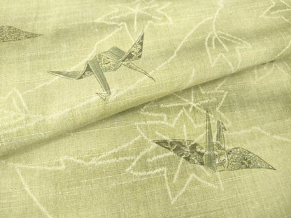 平和屋着物▽上質な紬 単衣 折り鶴楓文 正絹 逸品 DAAT9712az