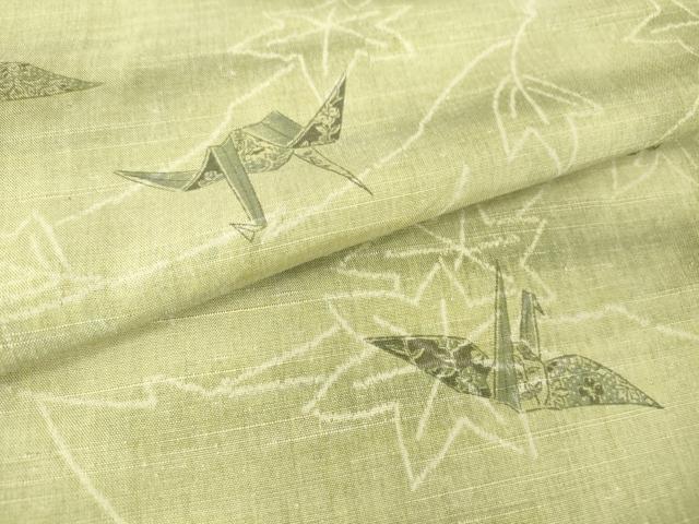 平和屋着物▽上質な紬 単衣 折り鶴楓文 正絹 逸品 DAAT9712az