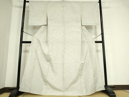 平和屋着物▽本塩沢 やまだ織 単衣 雪の中のきれ 格子 110亀甲 江口初江作 証紙付き 正絹 逸品 DAAT9715az