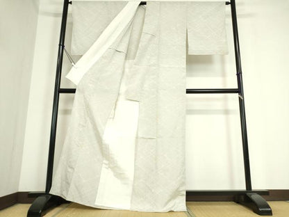 平和屋着物▽本塩沢 やまだ織 単衣 雪の中のきれ 格子 110亀甲 江口初江作 証紙付き 正絹 逸品 DAAT9715az