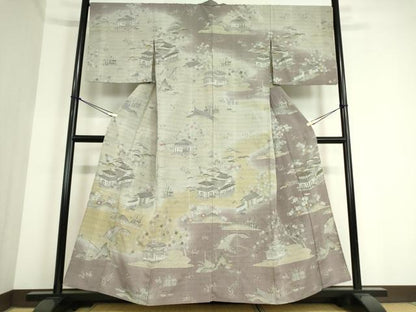 平和屋着物▽訪問着 単衣 お召地 風景文 正絹 逸品 DAAT9717az