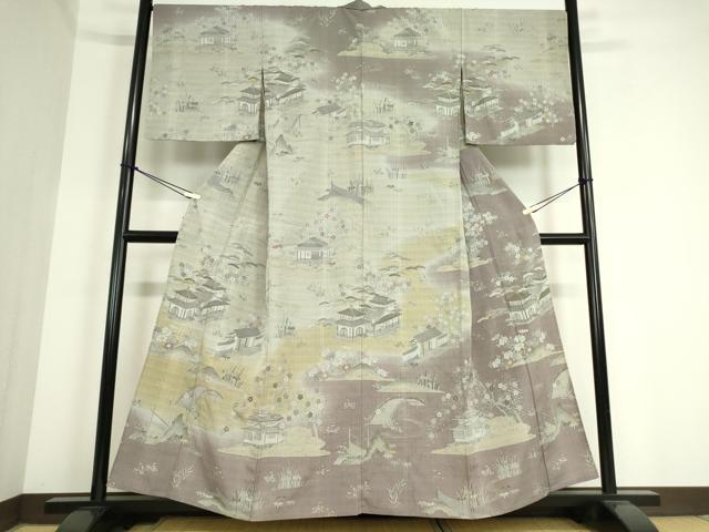 平和屋着物▽訪問着 単衣 お召地 風景文 正絹 逸品 DAAT9717az