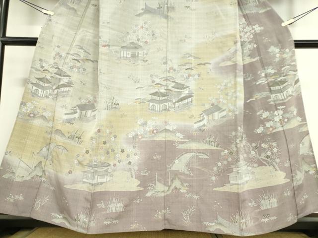 平和屋着物▽訪問着 単衣 お召地 風景文 正絹 逸品 DAAT9717az