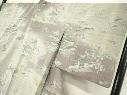 平和屋着物▽訪問着 単衣 お召地 風景文 正絹 逸品 DAAT9717az