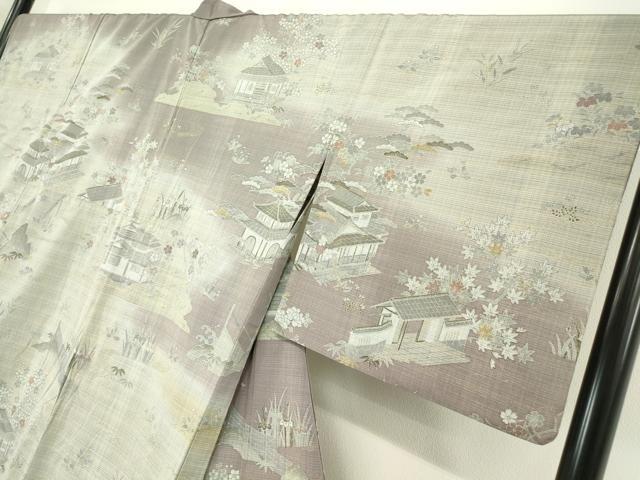 平和屋着物▽訪問着 単衣 お召地 風景文 正絹 逸品 DAAT9717az