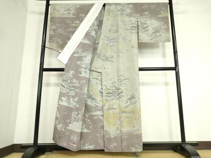 平和屋着物▽訪問着 単衣 お召地 風景文 正絹 逸品 DAAT9717az