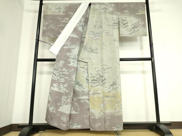 平和屋着物▽訪問着 単衣 お召地 風景文 正絹 逸品 DAAT9717az