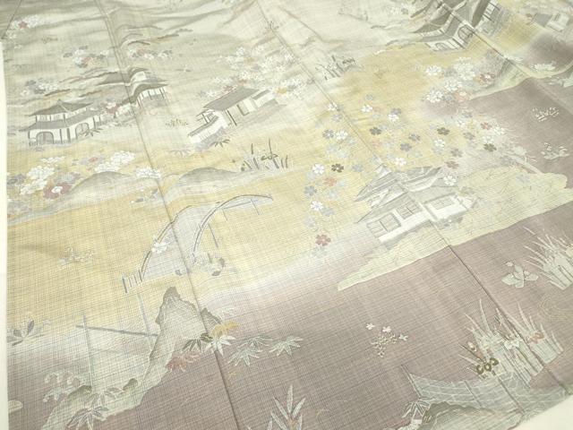 平和屋着物▽訪問着 単衣 お召地 風景文 正絹 逸品 DAAT9717az