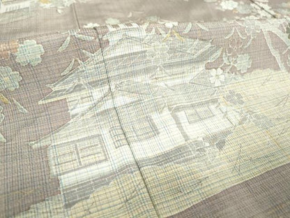 平和屋着物▽訪問着 単衣 お召地 風景文 正絹 逸品 DAAT9717az