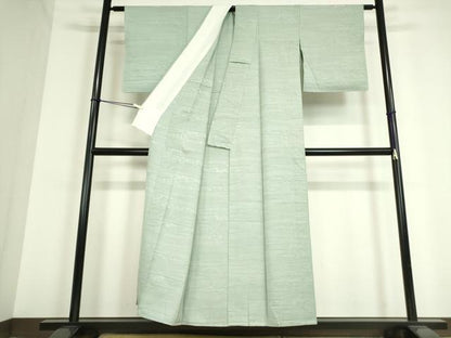 平和屋着物▽上質な色無地 単衣 横段流水花地紋 白藍色 正絹 逸品 DAAT9718az