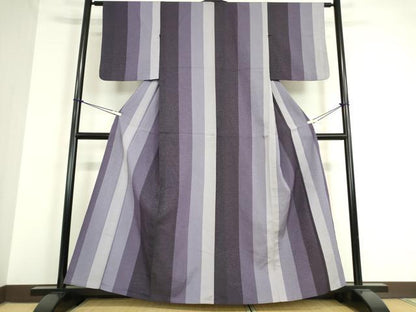 平和屋着物▽上質なお召 単衣 縞 正絹 逸品 DAAT9720az