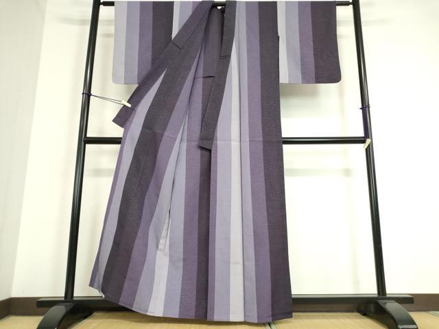 平和屋着物▽上質なお召 単衣 縞 正絹 逸品 DAAT9720az