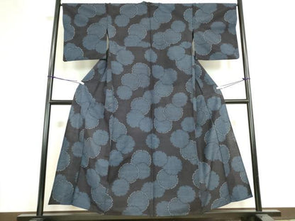平和屋着物▽結城紬　単衣　雪輪重ね文　正絹　逸品　DAAT9722az