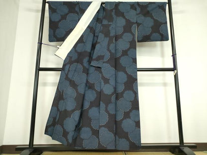 平和屋着物▽結城紬　単衣　雪輪重ね文　正絹　逸品　DAAT9722az