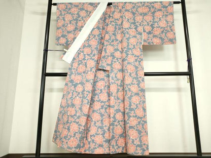平和屋着物▽上質な紬 単衣 牡丹唐草文 正絹 逸品 DAAT9723az
