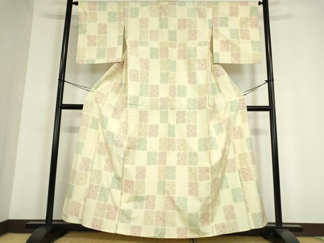 平和屋着物▽上質な紬　単衣　舞花文　正絹　逸品　DAAT9724az