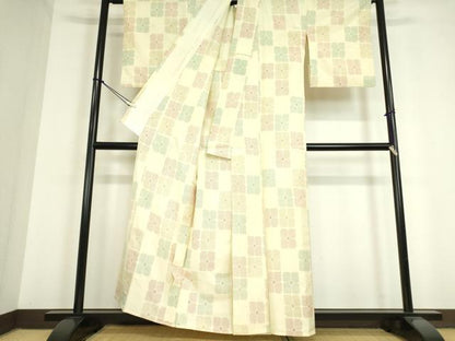平和屋着物▽上質な紬　単衣　舞花文　正絹　逸品　DAAT9724az