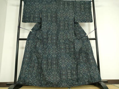 平和屋着物▽上質な紬 単衣 更紗花文 正絹 逸品 DAAT9725az
