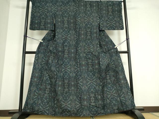 平和屋着物▽上質な紬 単衣 更紗花文 正絹 逸品 DAAT9725az