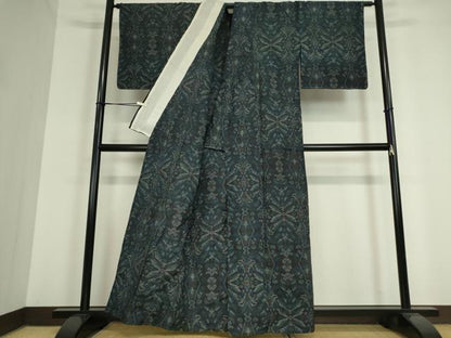 平和屋着物▽上質な紬 単衣 更紗花文 正絹 逸品 DAAT9725az