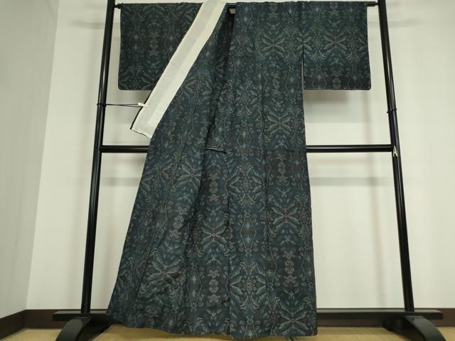 平和屋着物▽上質な紬 単衣 更紗花文 正絹 逸品 DAAT9725az