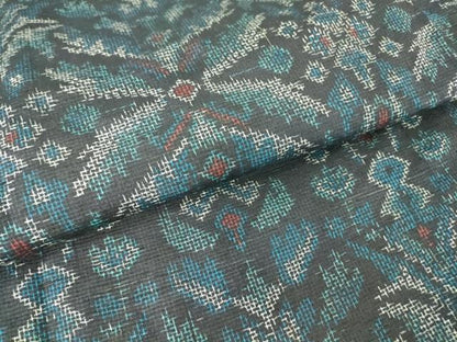 平和屋着物▽上質な紬 単衣 更紗花文 正絹 逸品 DAAT9725az