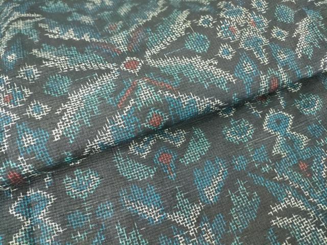 平和屋着物▽上質な紬 単衣 更紗花文 正絹 逸品 DAAT9725az
