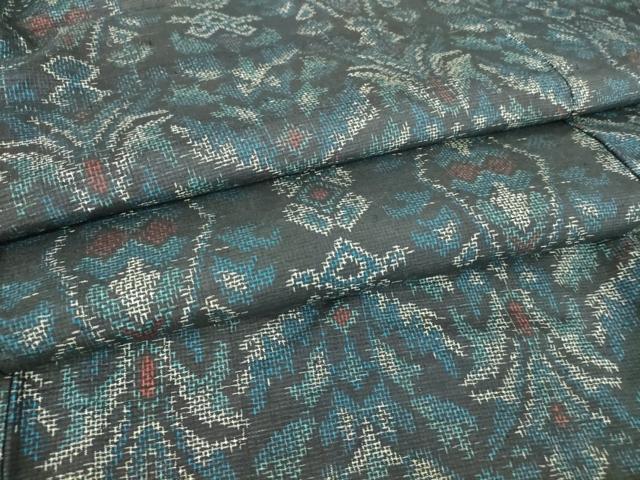 平和屋着物▽上質な紬 単衣 更紗花文 正絹 逸品 DAAT9725az