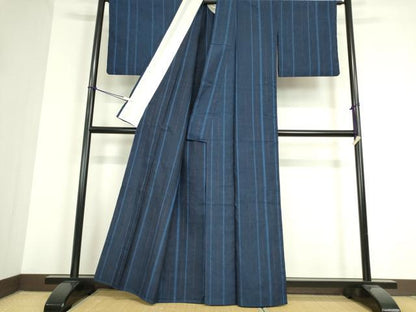 平和屋着物▽上質な紬 単衣 縞 正絹 逸品 DAAT9729az