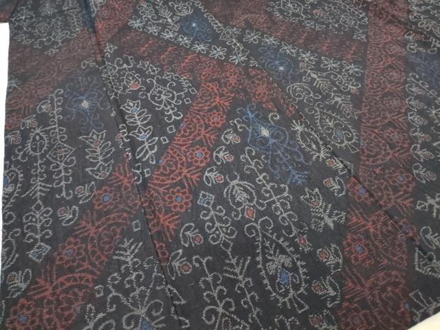 平和屋着物▽上質な紬 単衣 草花文 正絹 逸品 DAAT9731az