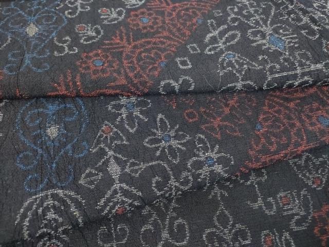 平和屋着物▽上質な紬 単衣 草花文 正絹 逸品 DAAT9731az