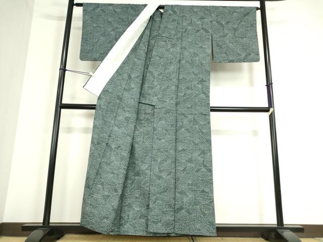 平和屋着物▽上質な紬 単衣 扇面文 正絹 逸品 DAAT9736az