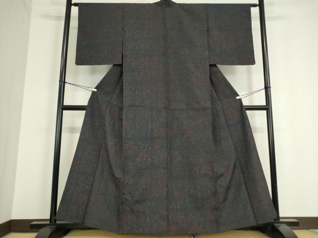 平和屋着物▽上質なお召 単衣 幾何学花文 正絹 逸品 DAAT9738az