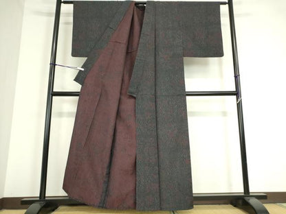 平和屋着物▽上質なお召 単衣 幾何学花文 正絹 逸品 DAAT9738az