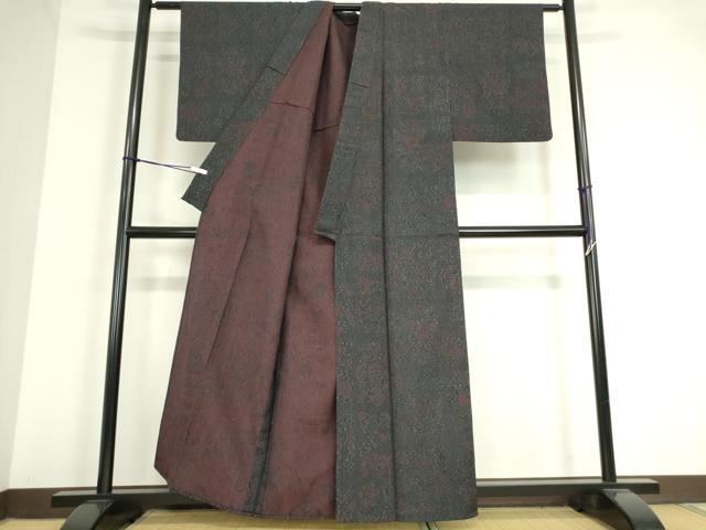 平和屋着物▽上質なお召 単衣 幾何学花文 正絹 逸品 DAAT9738az