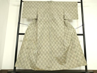 平和屋着物▽上質な紬　単衣　松文　正絹　逸品　DAAT9739az